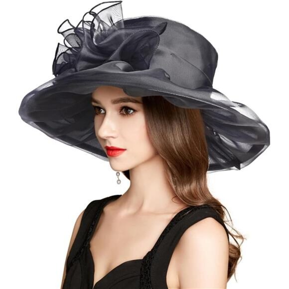 Derby Hats for Women, Classy Organza Sun Hat, Black main image 6